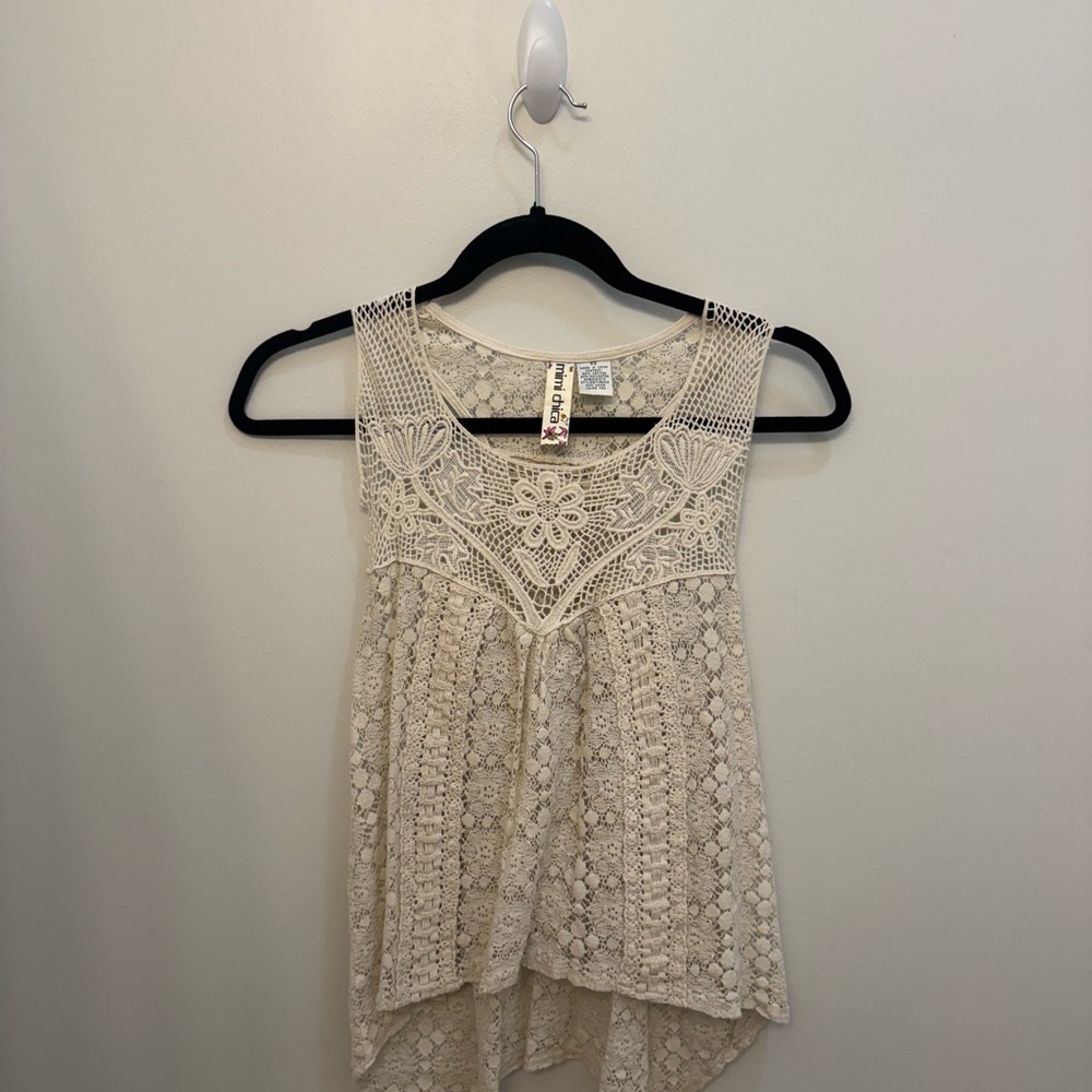 Mimi Chica Crochet Cream Tank Top